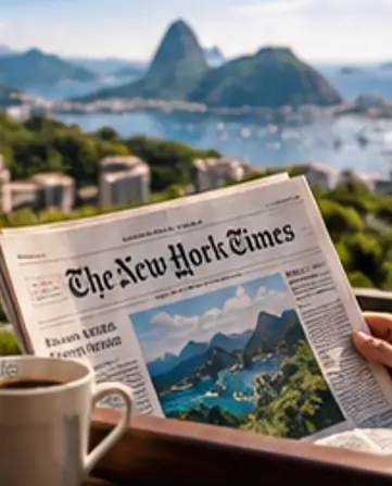 Diario The New York Times con vista a Río de Janeiro