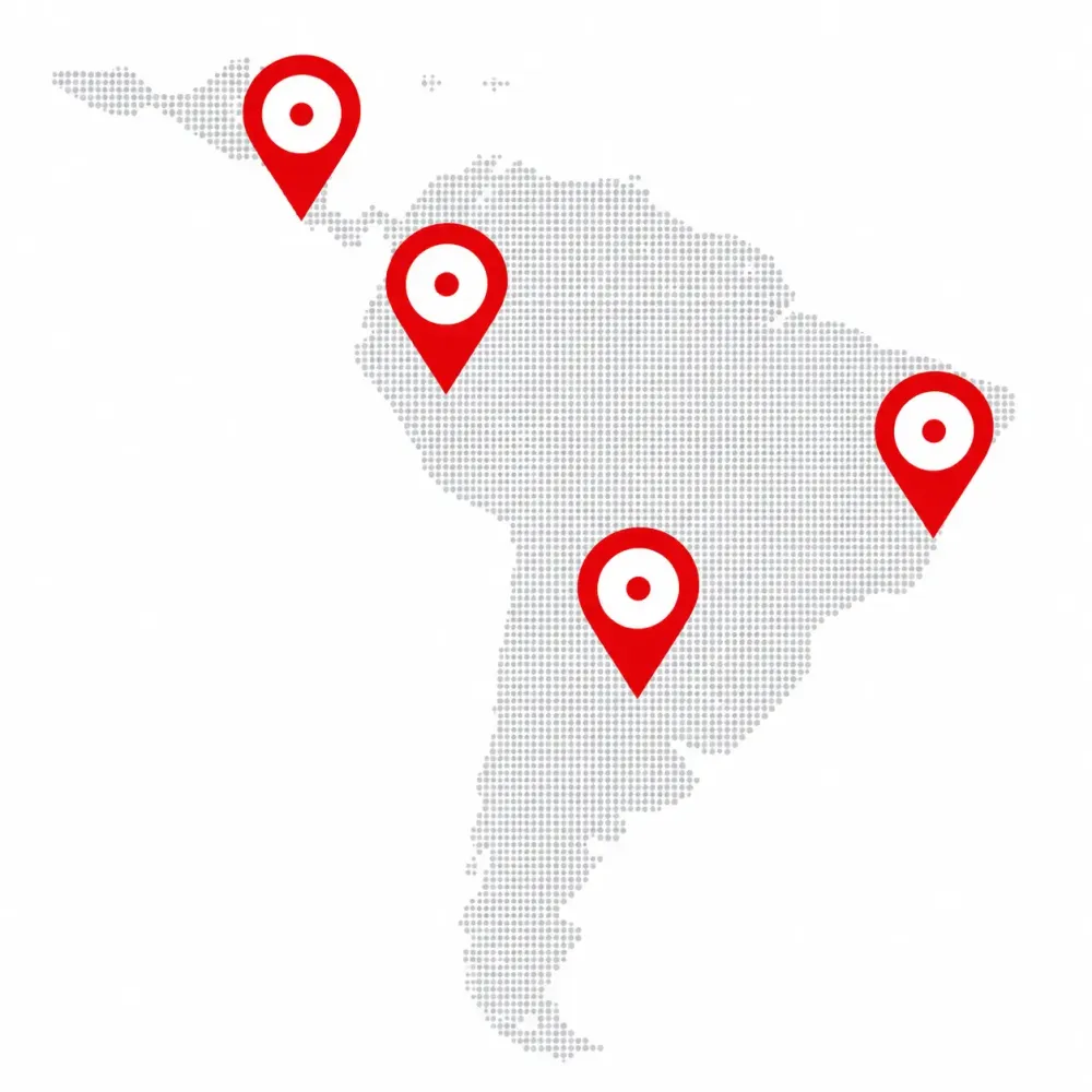 Mapa de Latinoamérica que marca México, Centroamérica, Ecuador y Brasil