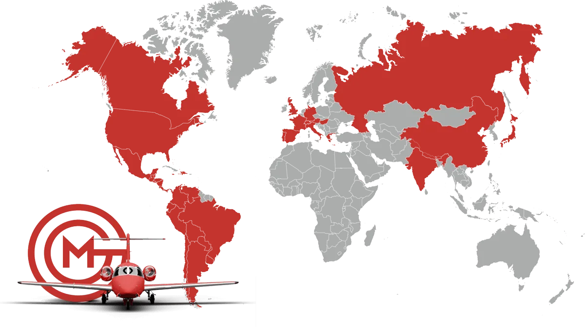 Mapa de cobertura da Media Global Group nas Américas e na Europa